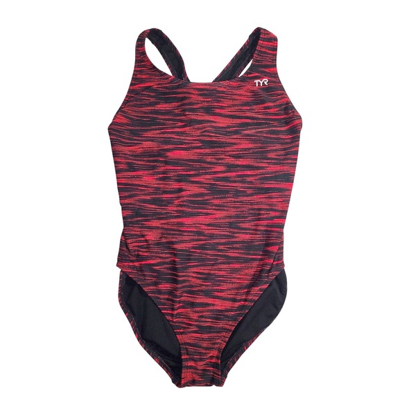TYR Other - TYR Womens One Piece Swimsuit Black Red Space Dye Racerback Athletic Swimwear 10